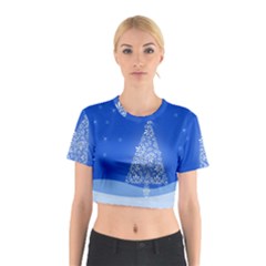 Blue White Christmas Tree Cotton Crop Top by yoursparklingshop