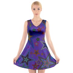 Purple Christmas Party Stars V-neck Sleeveless Skater Dress by yoursparklingshop