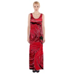 Red Love Roses Maxi Thigh Split Dress by yoursparklingshop