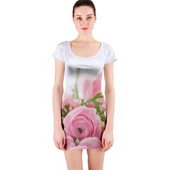 Romantic Pink Flowers Short Sleeve Bodycon Dress by yoursparklingshop