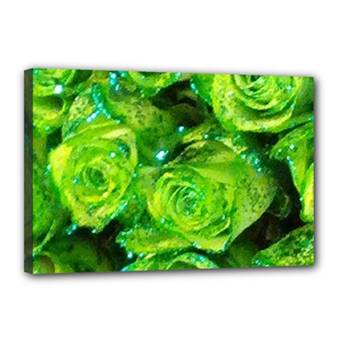 Festive Green Glitter Roses Valentine Love  Canvas 18  X 12  by yoursparklingshop