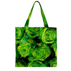 Festive Green Glitter Roses Valentine Love  Zipper Grocery Tote Bag by yoursparklingshop