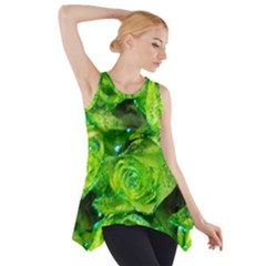 Festive Green Glitter Roses Valentine Love  Side Drop Tank Tunic by yoursparklingshop