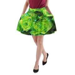 Festive Green Glitter Roses Valentine Love  A-line Pocket Skirt by yoursparklingshop