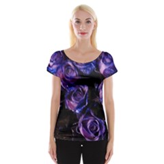 Purple Glitter Roses Valentine Love Women s Cap Sleeve Top