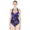 Purple Glitter Roses Valentine Love Women s Halter One Piece Swimsuit View1