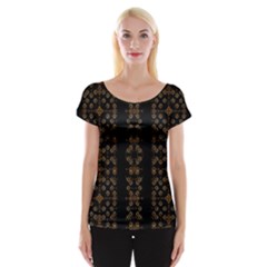 Dark Arabic Stripes Print Women s Cap Sleeve Top