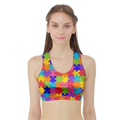 Funny Colorful Jigsaw Puzzle Women s Sports Bra with Border