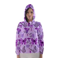 Purple Awareness Butterflies Hooded Wind Breaker (women) by FunWithFibro