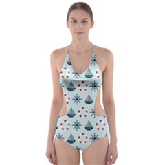 Nautical Elements Pattern Cut-out One Piece Swimsuit by TastefulDesigns