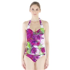 Violet Women s Halter One Piece Swimsuit by SugaPlumsEmporium