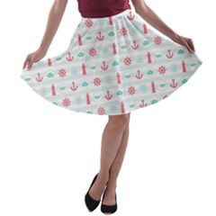 Seamless Nautical Pattern A-line Skater Skirt by TastefulDesigns