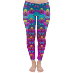 Freedom Peace Flowers Raining In Rainbows Winter Leggings  by pepitasart