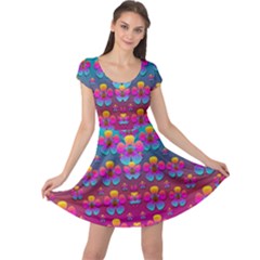 Freedom Peace Flowers Raining In Rainbows Cap Sleeve Dresses by pepitasart