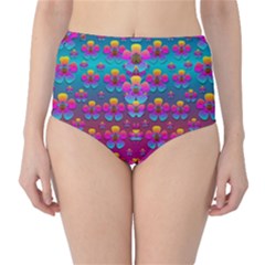 Freedom Peace Flowers Raining In Rainbows High-waist Bikini Bottoms by pepitasart