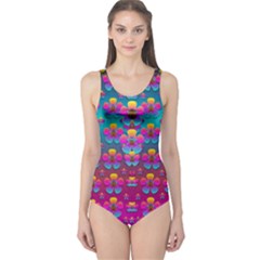 Freedom Peace Flowers Raining In Rainbows One Piece Swimsuit by pepitasart