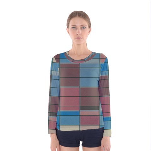 Rectangles In Retro Colors Pattern                      Women Long Sleeve T-shirt by LalyLauraFLM