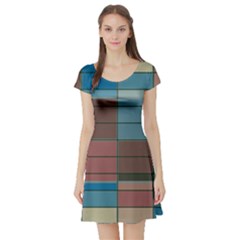 Rectangles In Retro Colors Pattern                      Short Sleeve Skater Dress by LalyLauraFLM