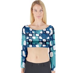 Blue Texture                       Long Sleeve Crop Top by LalyLauraFLM