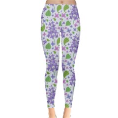 Liliac Flowers And Leaves Pattern Leggings  by TastefulDesigns