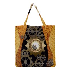 Steampunk Golden Design With Clocks And Gears Grocery Tote Bag by FantasyWorld7