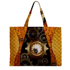 Steampunk Golden Design With Clocks And Gears Zipper Mini Tote Bag by FantasyWorld7