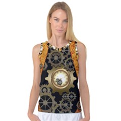 Steampunk Golden Design With Clocks And Gears Women s Basketball Tank Top by FantasyWorld7