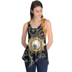 Steampunk Golden Design With Clocks And Gears Sleeveless Tunic by FantasyWorld7