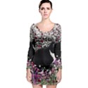 Freckles In Flowers Ii, Black White Tux Cat Long Sleeve Bodycon Dress View1