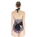 Freckles In Flowers Ii, Black White Tux Cat Women s Halter One Piece Swimsuit View2