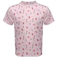 Cute Pink Birds And Flowers Pattern Men s Cotton Tee by TastefulDesigns