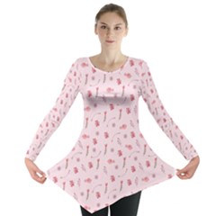 Cute Pink Birds And Flowers Pattern Long Sleeve Tunic  by TastefulDesigns