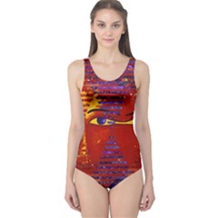 Conundrum Iii, Abstract Purple & Orange Goddess One Piece Swimsuit by DianeClancy