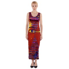 Conundrum Iii, Abstract Purple & Orange Goddess Fitted Maxi Dress by DianeClancy