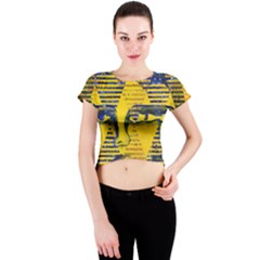 Conundrum Ii, Abstract Golden & Sapphire Goddess Crew Neck Crop Top by DianeClancy