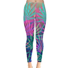 Colored Palm Leaves Background Leggings  by TastefulDesigns