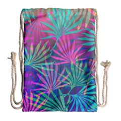 Colored Palm Leaves Background Drawstring Bag (large) by TastefulDesigns