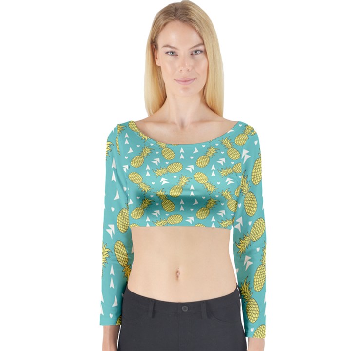 Summer Pineapples Fruit Pattern Long Sleeve Crop Top