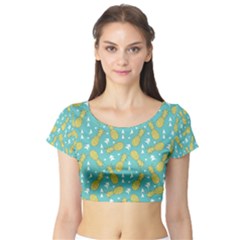 Summer Pineapples Fruit Pattern Short Sleeve Crop Top (tight Fit) by TastefulDesigns