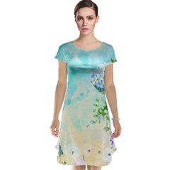 Watercolor Fresh Flowery Background Cap Sleeve Nightdress by TastefulDesigns