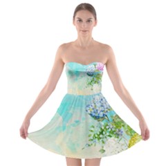 Watercolor Fresh Flowery Background Strapless Dresses by TastefulDesigns