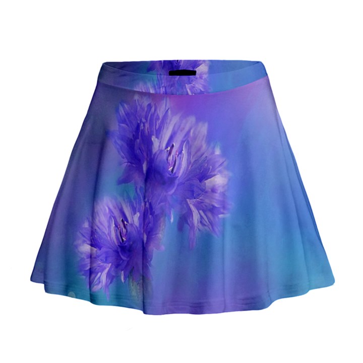 Purple Cornflower Floral  Mini Flare Skirt