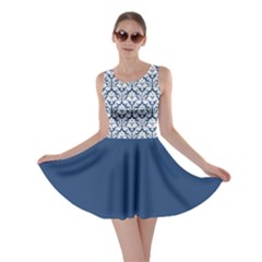 Navy Blue Damask Pattern Skater Dress by Zandiepants