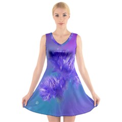 Flowers Cornflower Floral Chic Stylish Purple  V-neck Sleeveless Skater Dress by yoursparklingshop