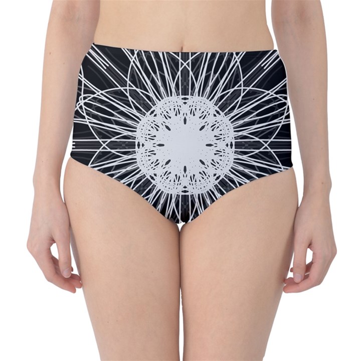 Black And White Flower Mandala Art Kaleidoscope High-Waist Bikini Bottoms