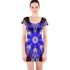 Kaleidoscope Flower Mandala Art Black White Red Blue Short Sleeve Bodycon Dress by yoursparklingshop