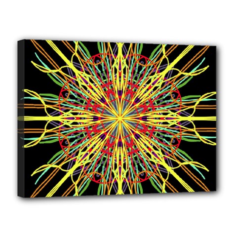 Kaleidoscope Flower Mandala Art Black Yellow Orange Red Canvas 16  X 12  by yoursparklingshop