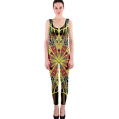 Kaleidoscope Flower Mandala Art Black Yellow Orange Red Onepiece Catsuit by yoursparklingshop