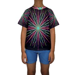 Pink Turquoise Black Star Kaleidoscope Flower Mandala Art Kid s Short Sleeve Swimwear by yoursparklingshop