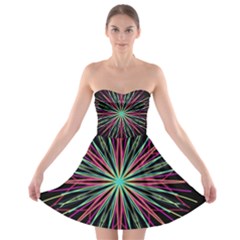 Pink Turquoise Black Star Kaleidoscope Flower Mandala Art Strapless Dresses by yoursparklingshop